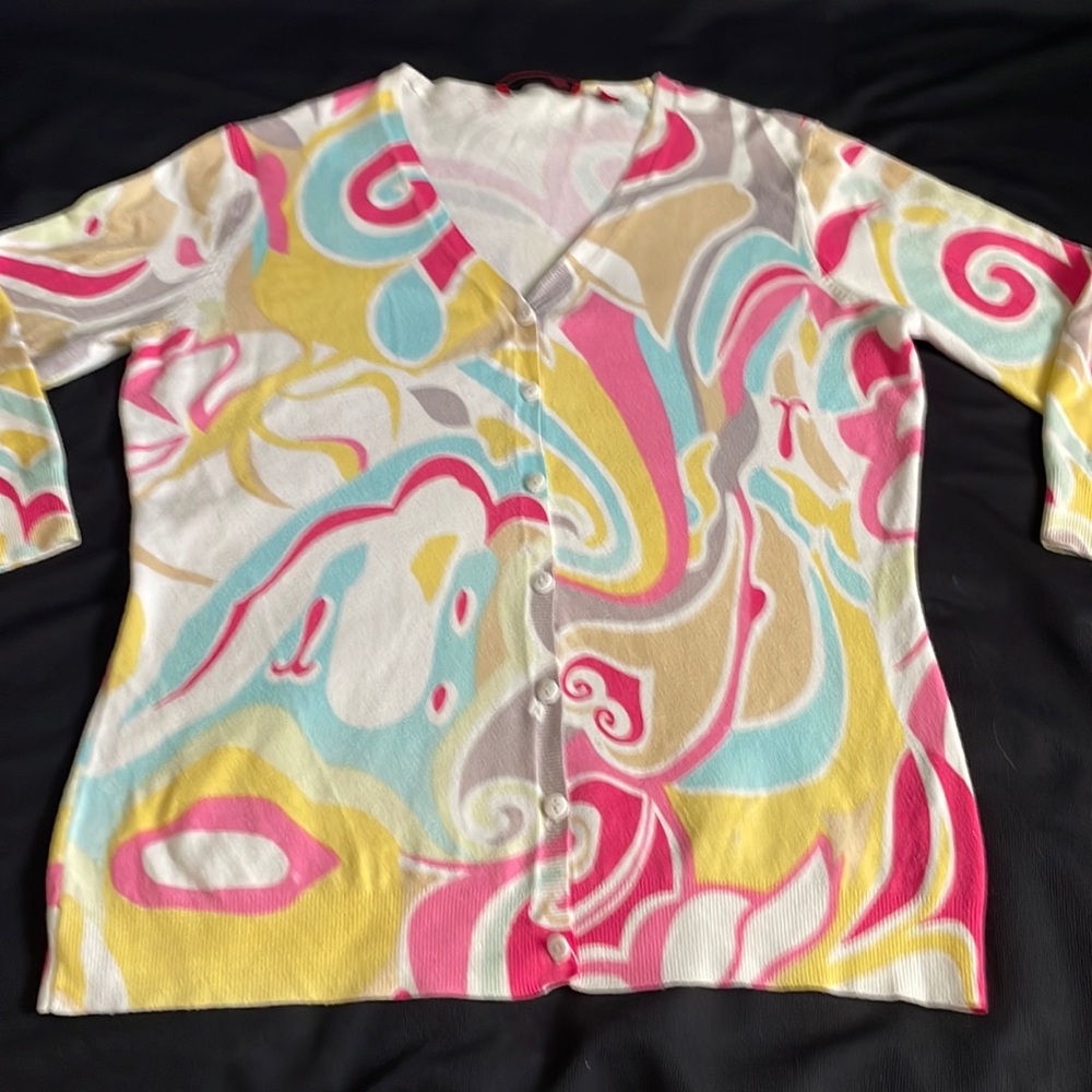 Women’s L. pastel psychedelic button down sweater